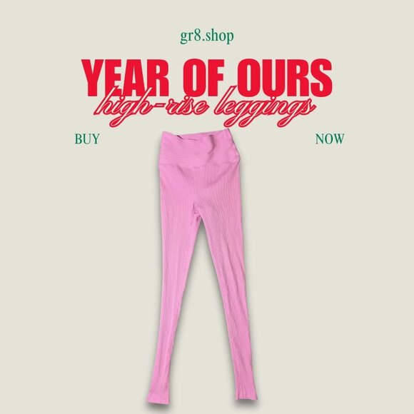 Year Of Ours High-Rise Ribbed Leggings XS Pink Nylon/Spandex Made In USA - Picture 1 of 4